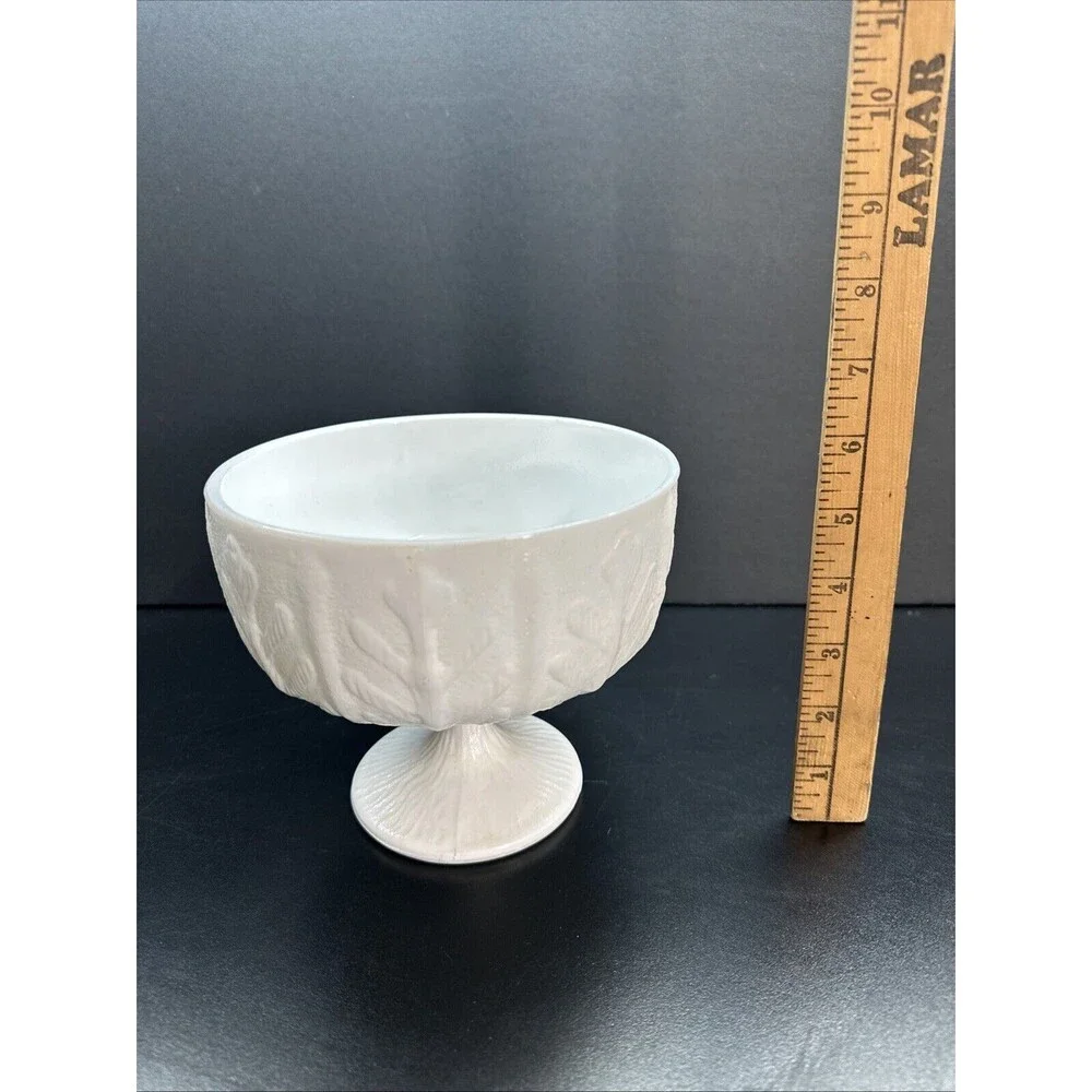 Vintage White Milk Glass Large Goblet Candy Dish Rare Pattern